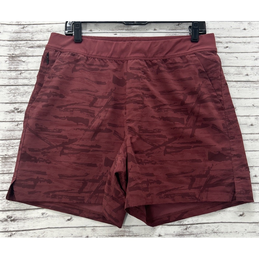 Public Rec Athletic Shorts Men's 34 Maroon Camo Drawstring Stretch Waist
